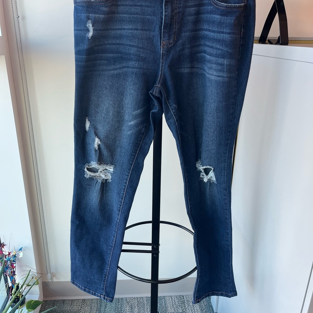 d. jeans Dark Blue Distressed Straight Leg Jeans